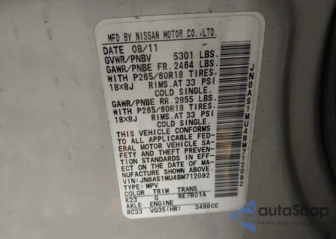 2011 Infiniti Fx35 from USA, damaged, VIN JN8AS1MU4BM712092